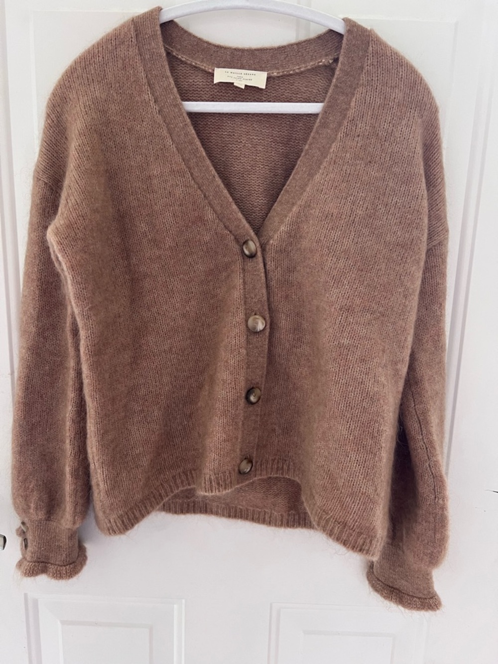Sezane Taupe Button-Front V-Neck Cardigan